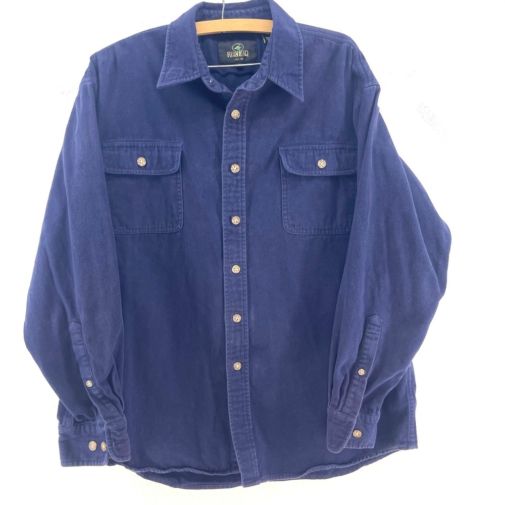 RED HEAD BRAND CO. MEN'S‎ SHIRT NAVY BLUE SIZE L COTTON BUTTON UP FLANNEL